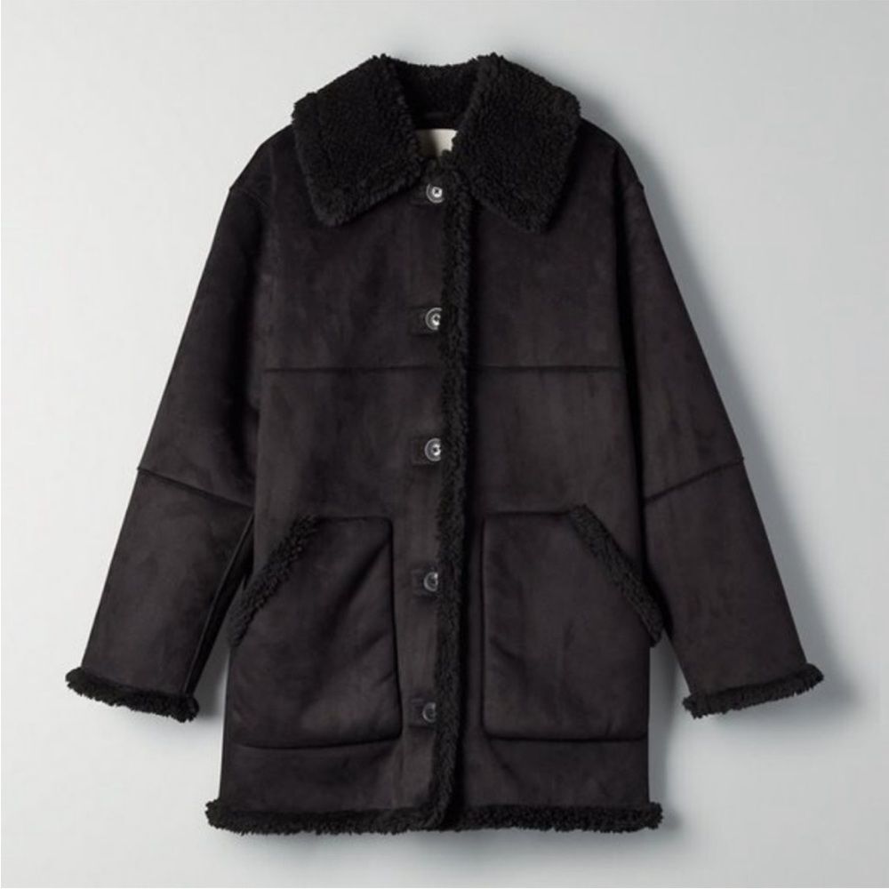 Aritiza Wilfred Free Black Catrina Sherpa Button Front Sherpa Jacket in Size XXS